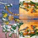 Serviette Avec, Meisen im Winter, Apfel, Rarität